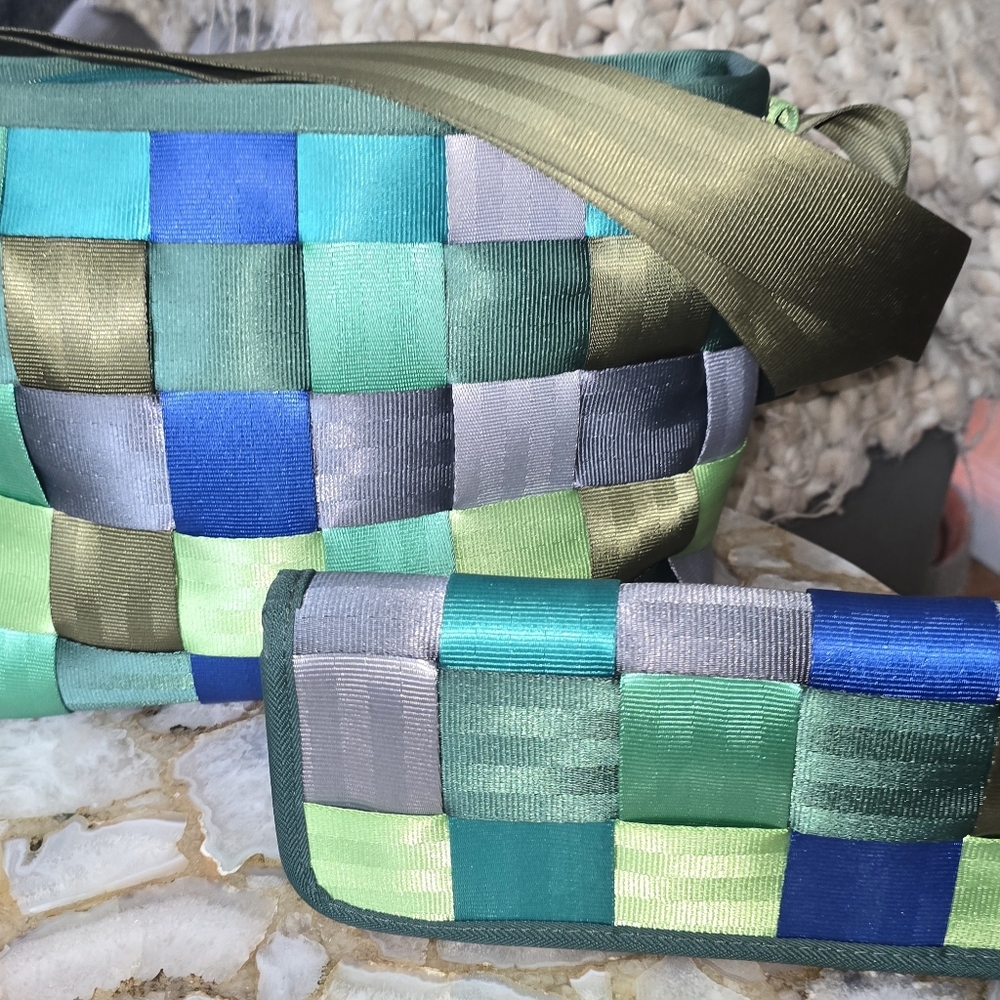 Harveys Seatbelt Bags Mixed Greens Original CT and Matching Clutch Wallet